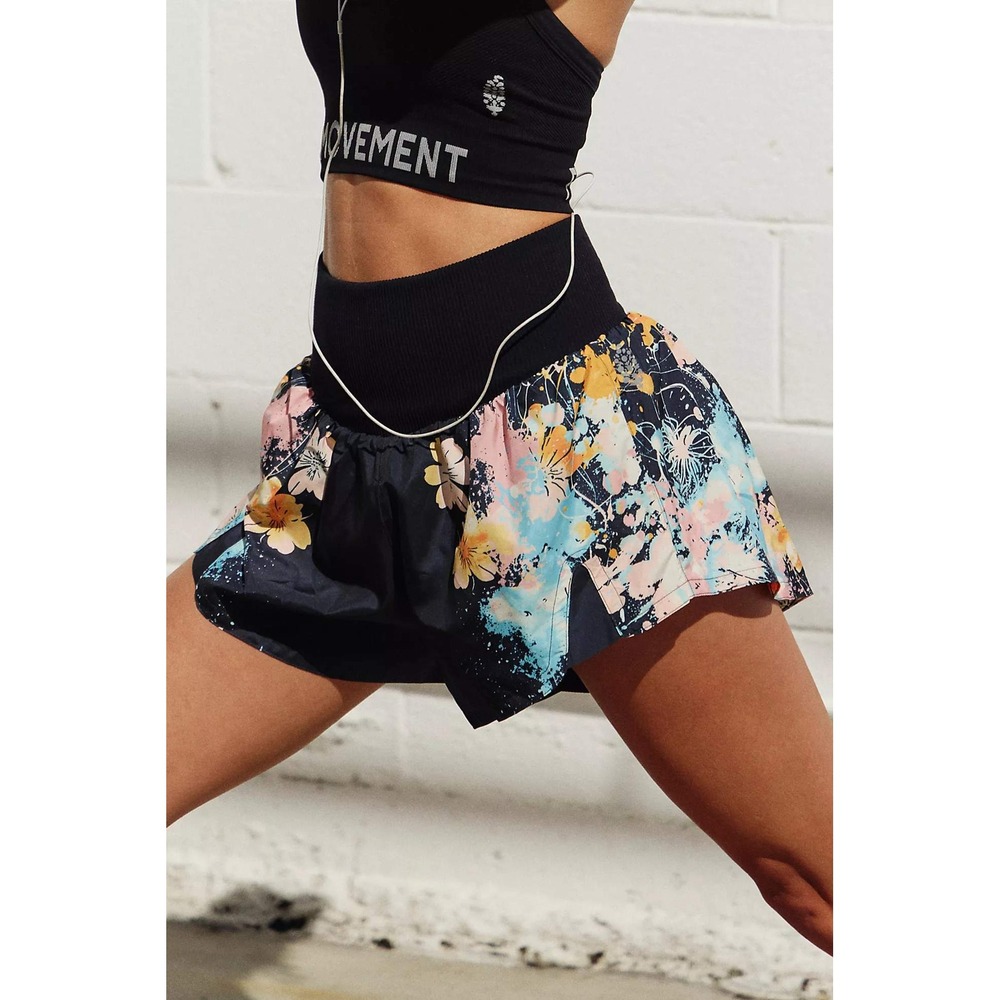 Free People FP Movement Carpe Diem Shorts Floral High Waist Black Multi Medium